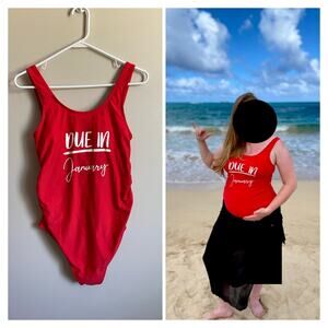"Due in January" One Piece Maternity Swimsuit Sz L Beachwear Swimwear Maternity